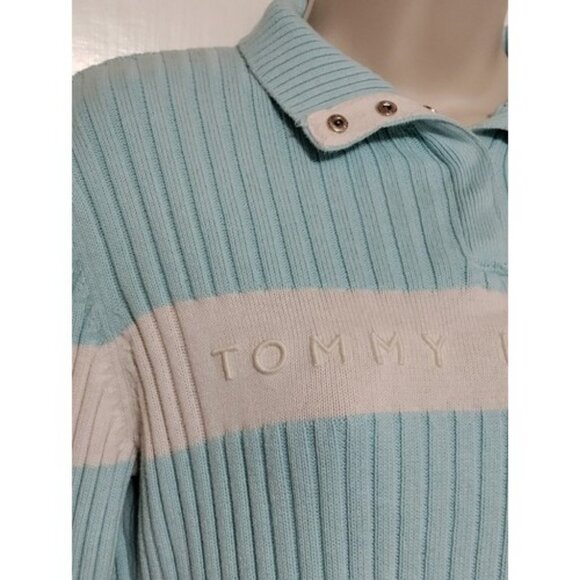 Tommy Hilfiger 1/4 Snap Pullover Sweater Medium Knit Embroidered Spellout Logo - Picture 3 of 9